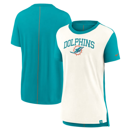 Women's Nike Cream/Aqua Miami Dolphins Wordmark Tri-Blend T-Shirt