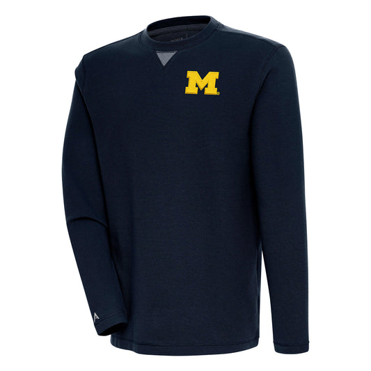 Men's Antigua Navy Michigan Wolverines Flier Bunker Pullover Sweatshirt