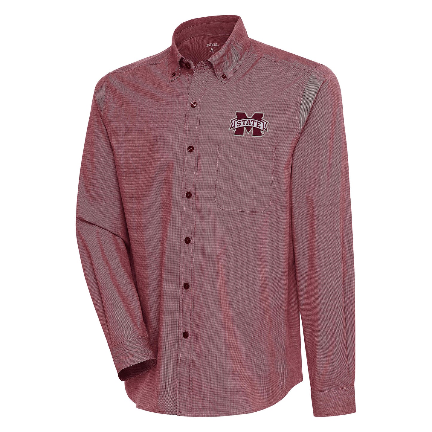 Men's Antigua Maroon/White Mississippi State Bulldogs Compression Long Sleeve Button-Down Shirt