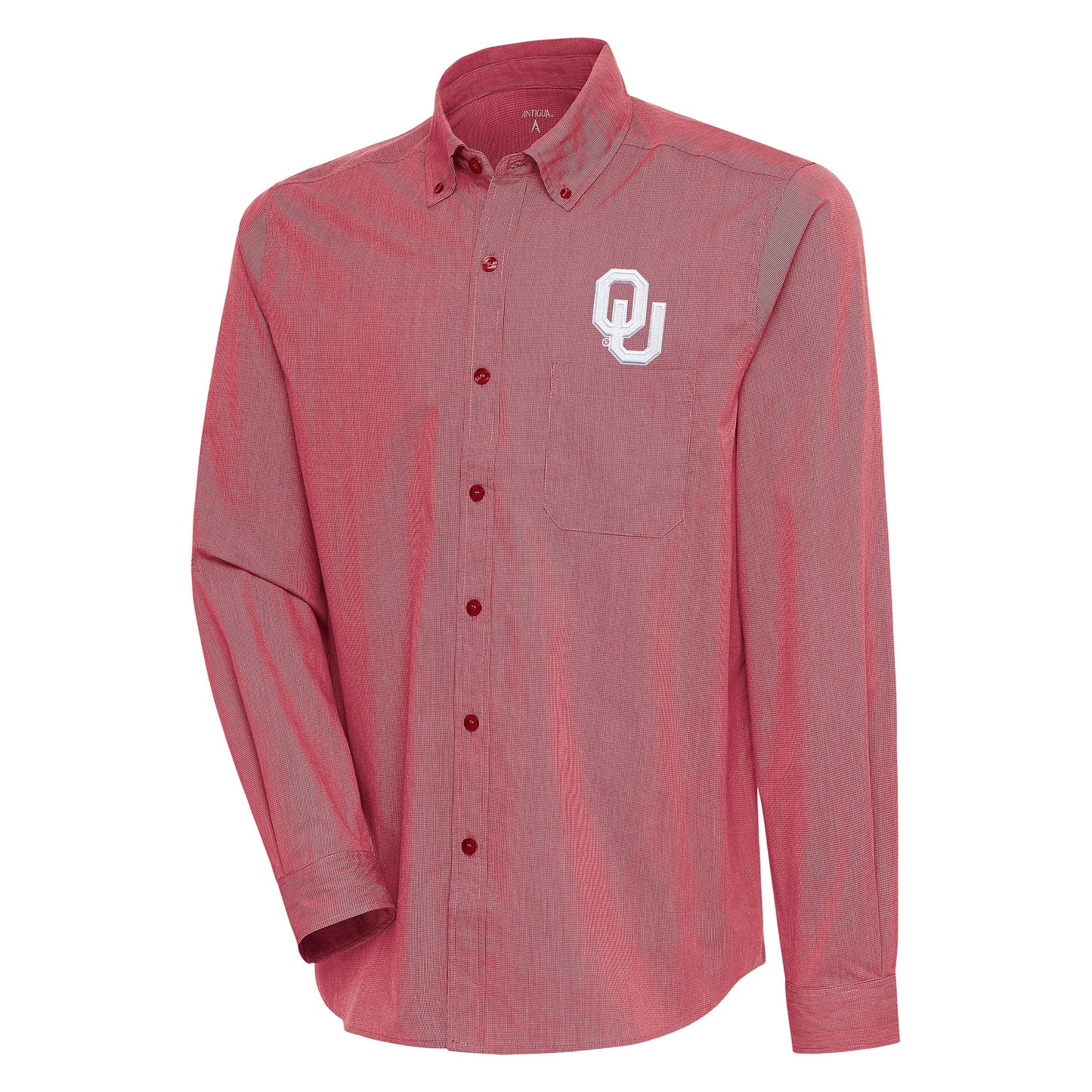 Men's Antigua Crimson/White Oklahoma Sooners Compression Long Sleeve Button-Down Shirt