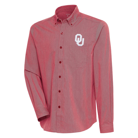 Men's Antigua Crimson/White Oklahoma Sooners Compression Long Sleeve Button-Down Shirt