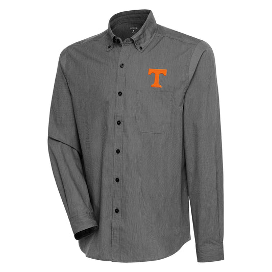 Men's Antigua Black/White Tennessee Volunteers Compression Long Sleeve Button-Down Shirt