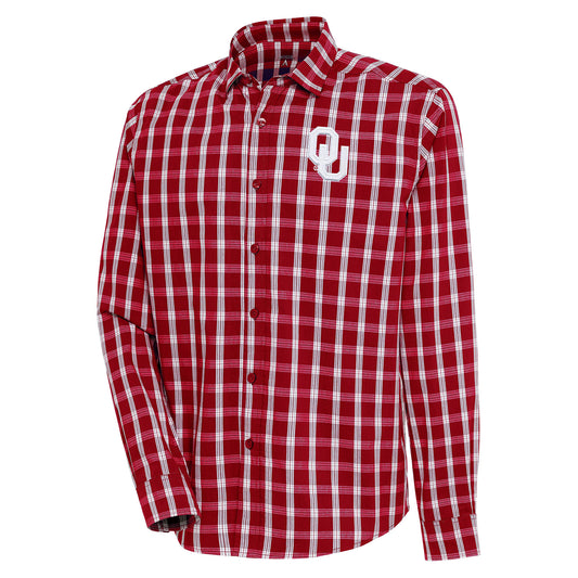 Men's Antigua Crimson Oklahoma Sooners Carry Long Sleeve Button-Up Shirt