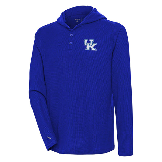 Men's Antigua Royal Kentucky Wildcats Strong Hold Long Sleeve Henley Hoodie T-Shirt