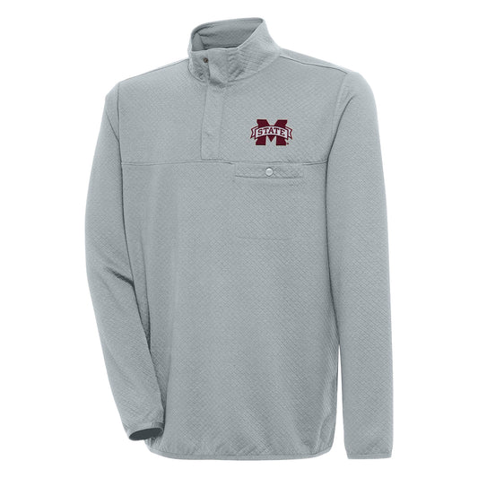 Men's Antigua Gray Mississippi State Bulldogs Steamer Quarter-Snap Pullover Jacket