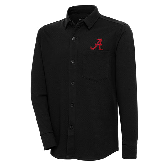 Men's Antigua Black Alabama Crimson Tide Steamer Button-Up Shacket