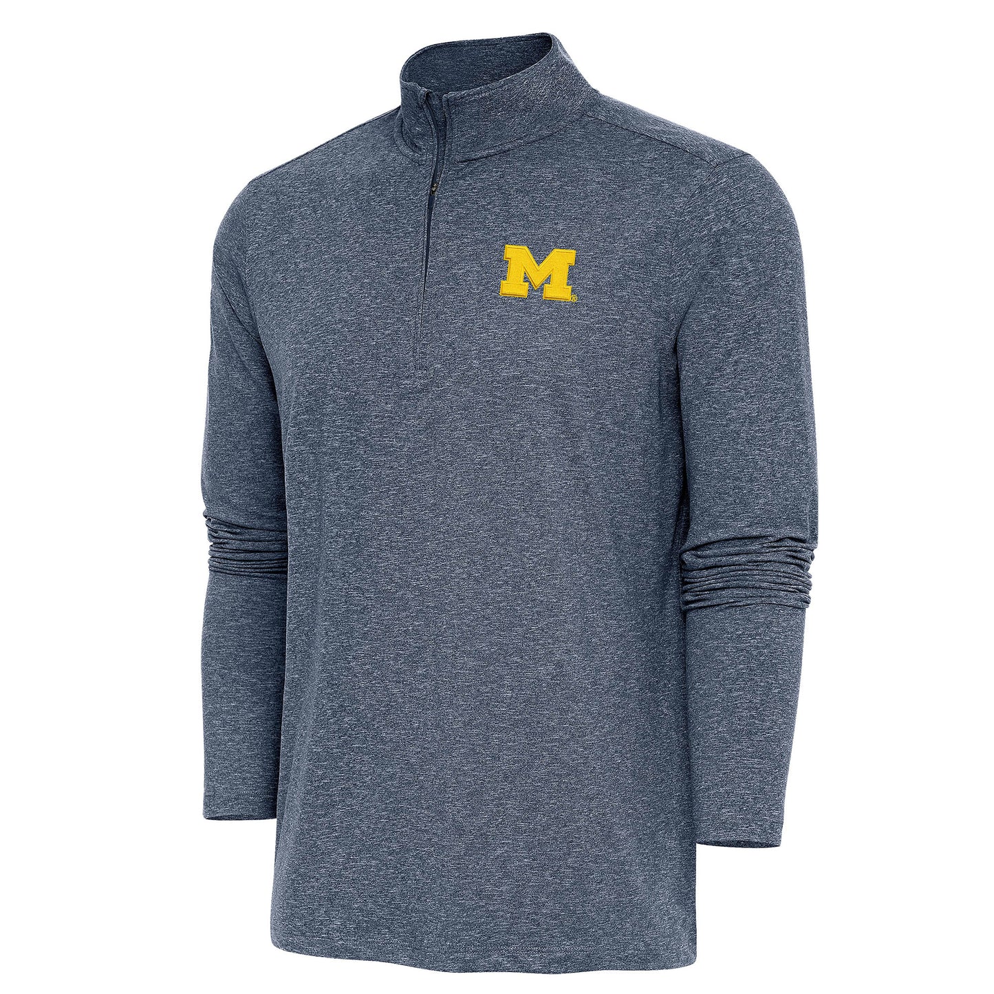 Men's Antigua Heather Navy Michigan Wolverines Hunk Quarter-Zip Pullover Top