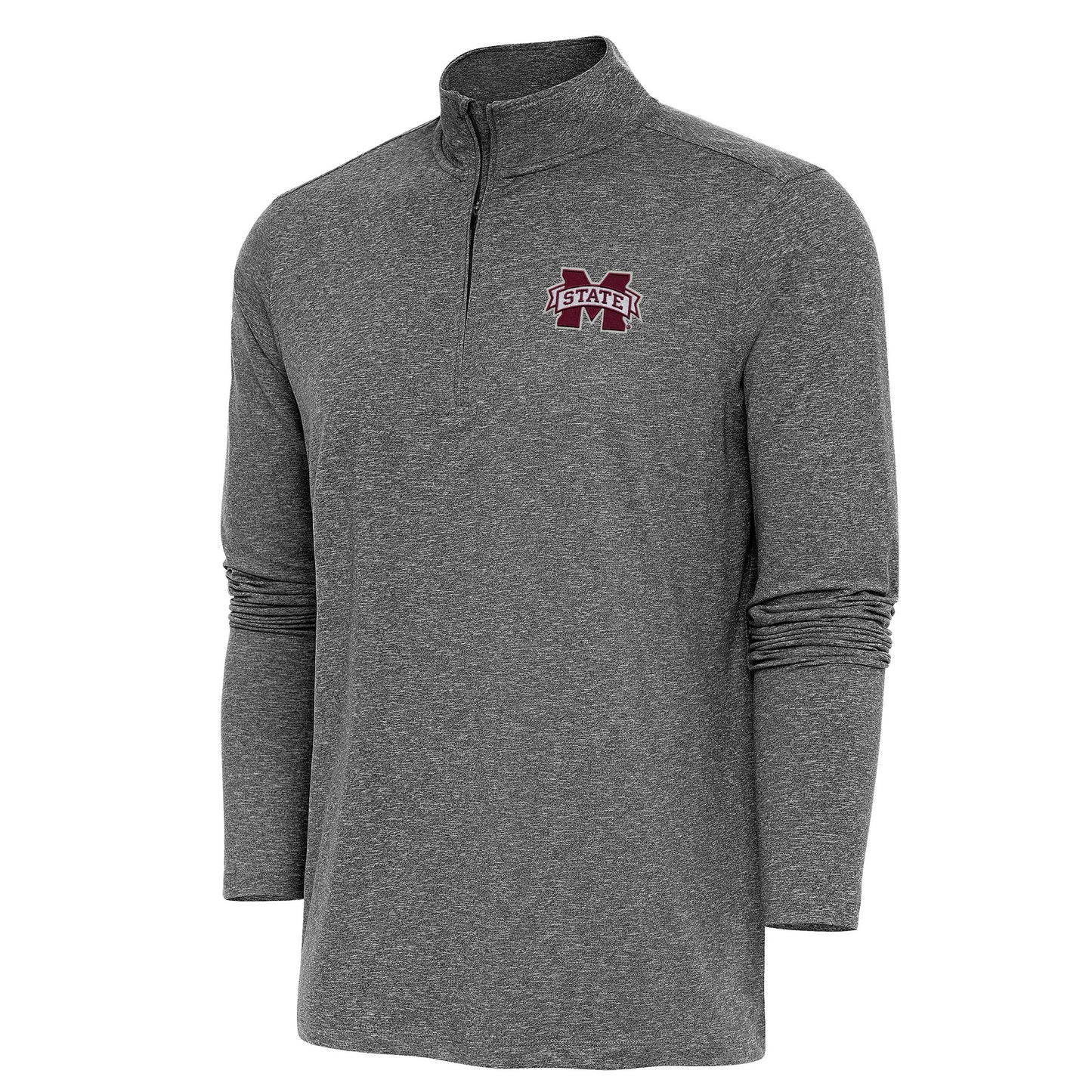 Men's Antigua Heather Black Mississippi State Bulldogs Hunk Quarter-Zip Pullover Top