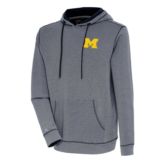 Men's Antigua Navy Michigan Wolverines Axe Bunker Tri-Blend Pullover Hoodie