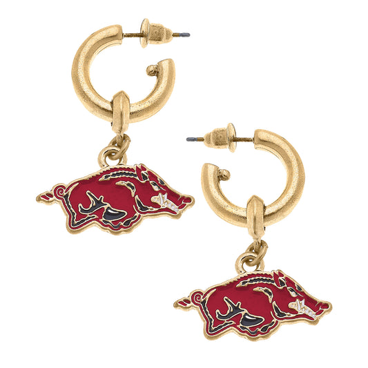 Women's Arkansas Razorbacks Enamel Drop Hoop Earrings