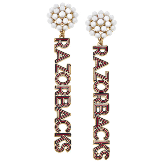 Women's Arkansas Razorbacks Pearl Cluster Outline Enamel Drop Earrings