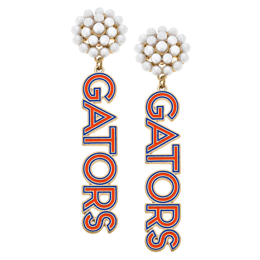 Women's Florida Gators Pearl Cluster Outline Enamel Drop Earrings