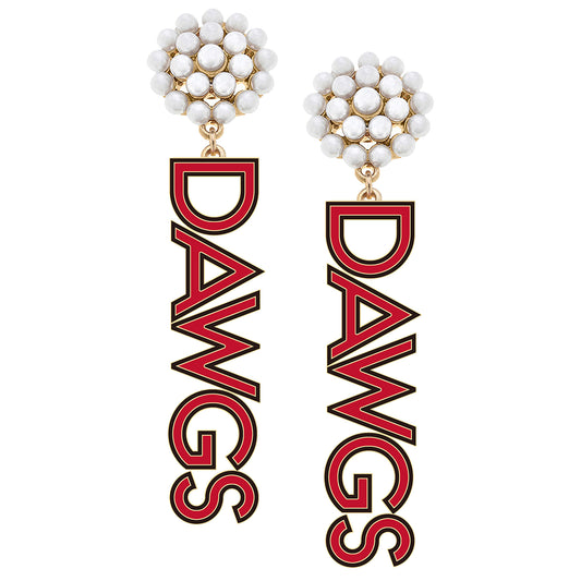 Women's Georgia Bulldogs Pearl Cluster Outline Enamel Drop Earrings