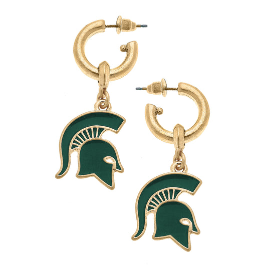 Women's Michigan State Spartans Enamel Drop Hoop Earrings