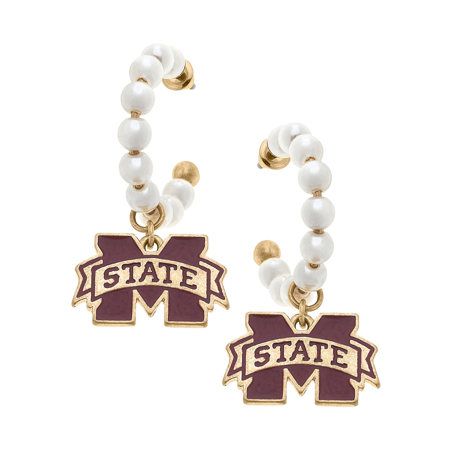 Women's CANVAS Style  Mississippi State Bulldogs Pearl Hoop Enamel Drop Earrings