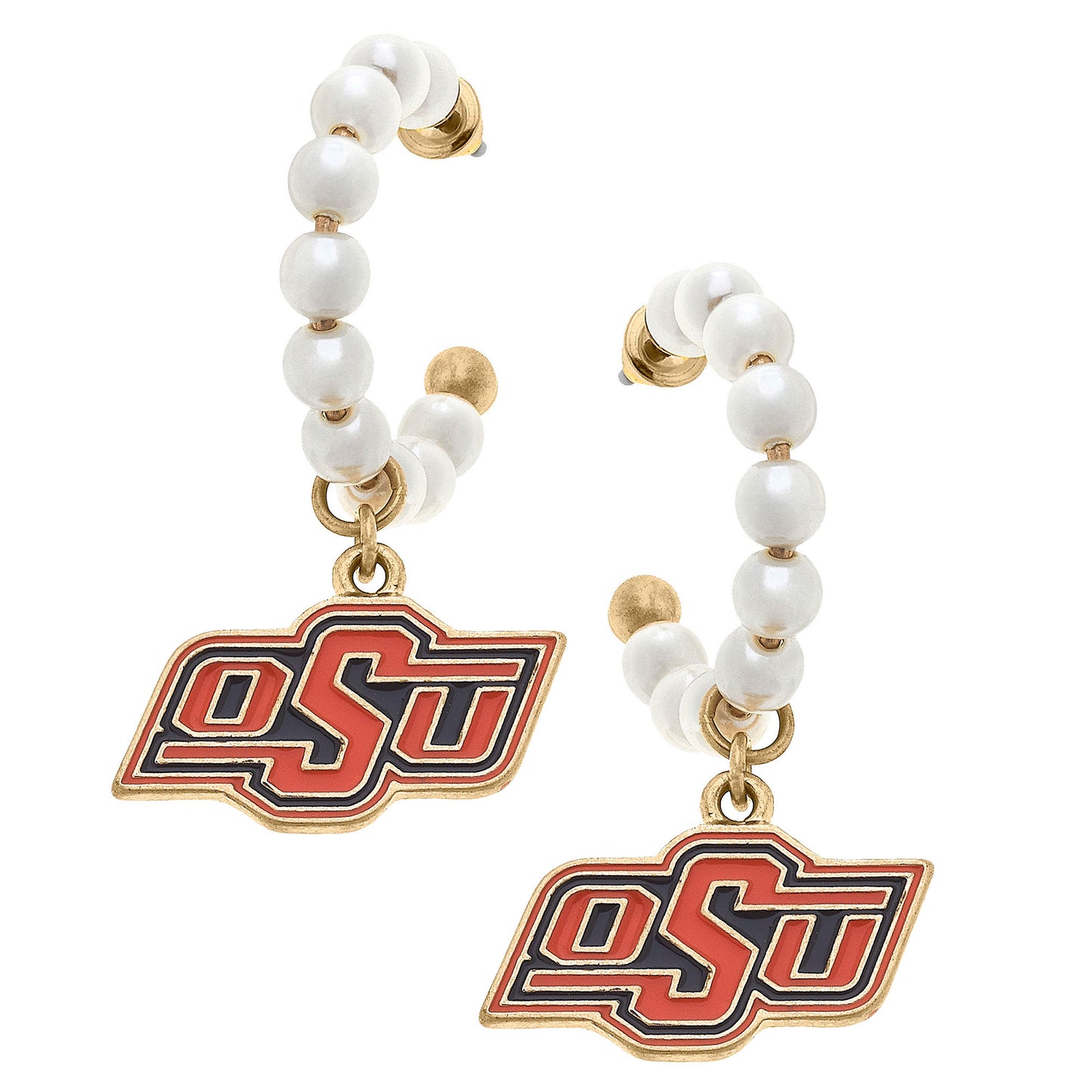 Women's CANVAS Style  Oklahoma State Cowboys Pearl Hoop Enamel Drop Earrings