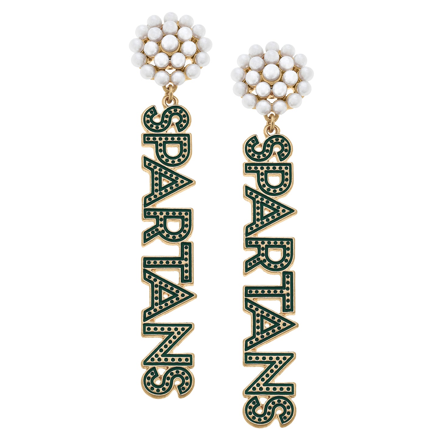Women's Michigan State Spartans Pearl Cluster Dotted Enamel Drop Earrings