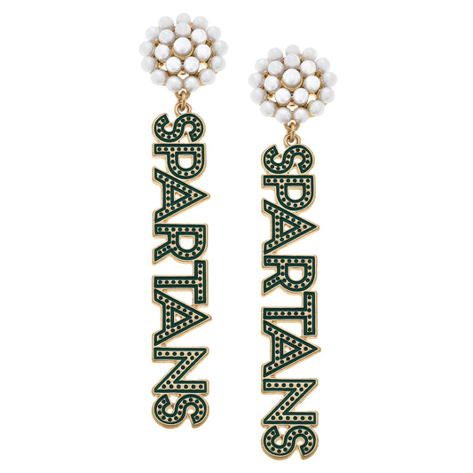 Women's Michigan State Spartans Pearl Cluster Dotted Enamel Drop Earrings