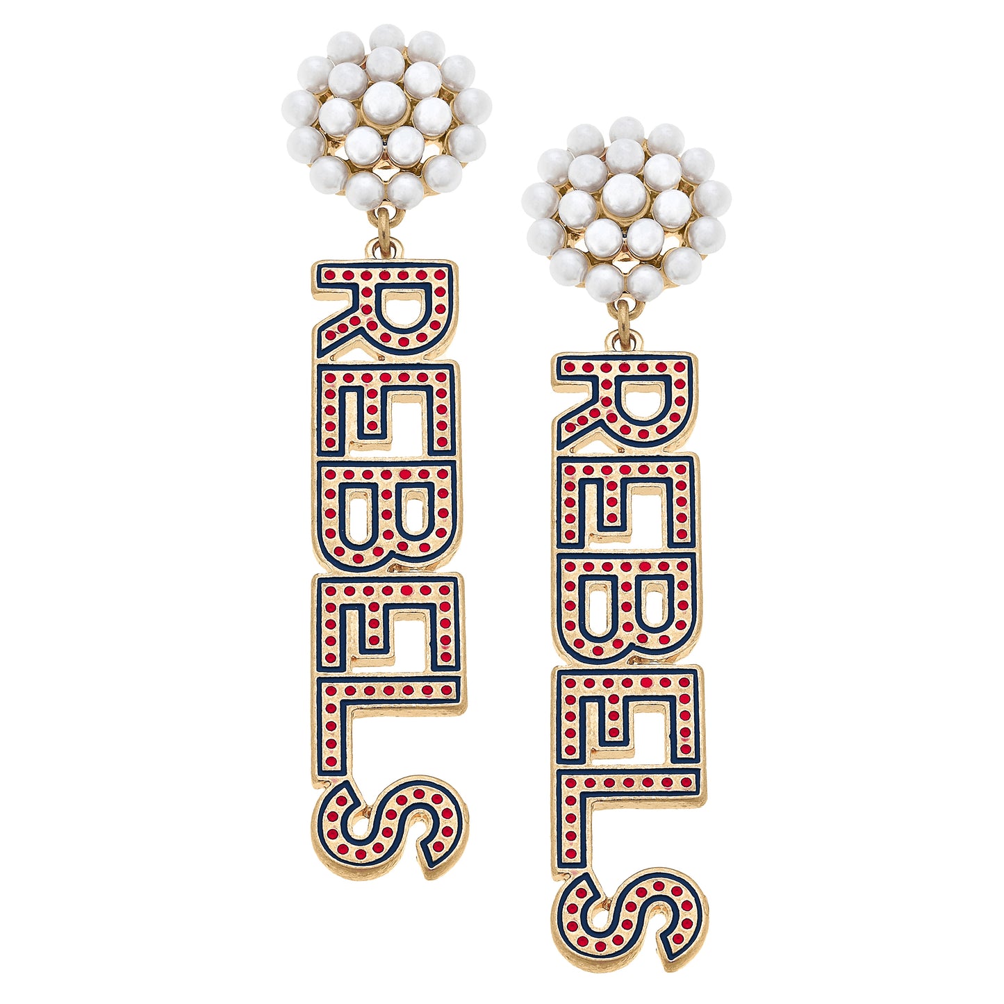 Women's Ole Miss Rebels Pearl Cluster Dotted Enamel Drop Earrings