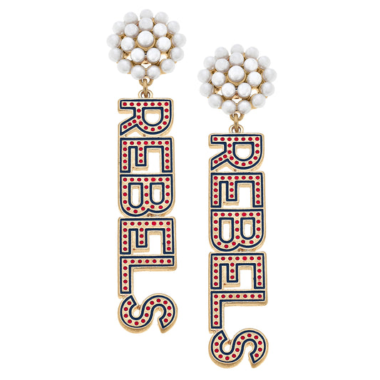 Women's Ole Miss Rebels Pearl Cluster Dotted Enamel Drop Earrings