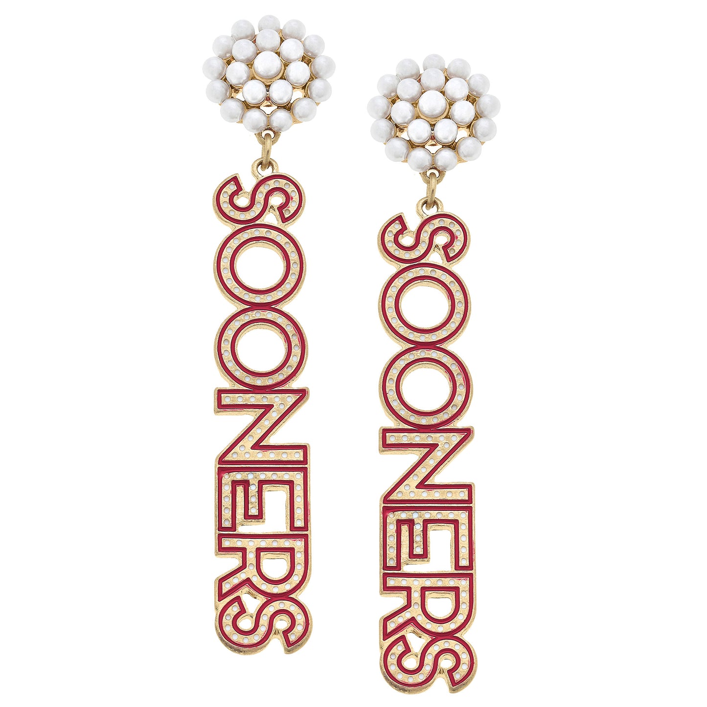 Women's Oklahoma Sooners Pearl Cluster Dotted Enamel Drop Earrings