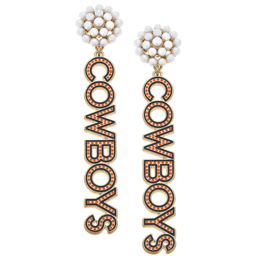 Women's Oklahoma State Cowboys Pearl Cluster Dotted Enamel Drop Earrings