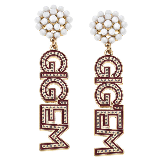 Women's Texas A&M Aggies Pearl Cluster Dotted Enamel Drop Earrings