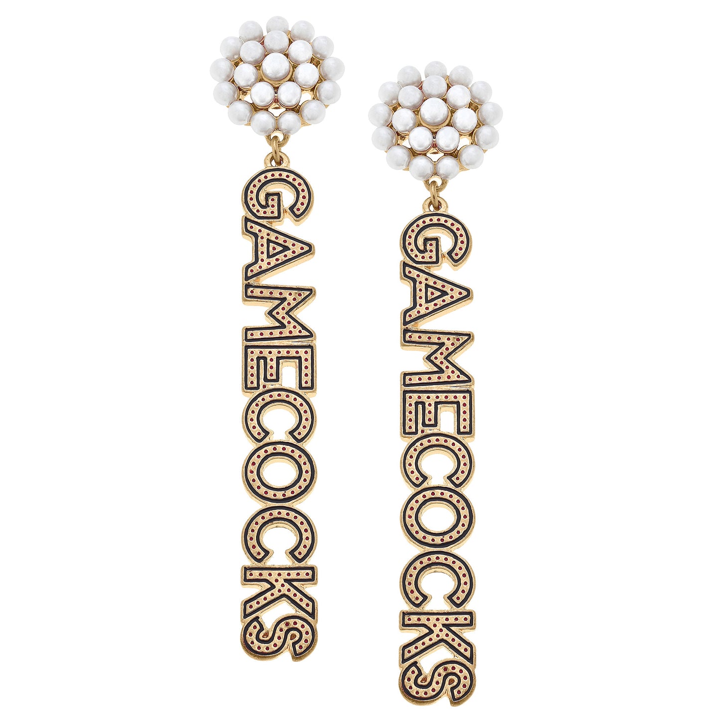 Women's South Carolina Gamecocks Pearl Cluster Dotted Enamel Drop Earrings