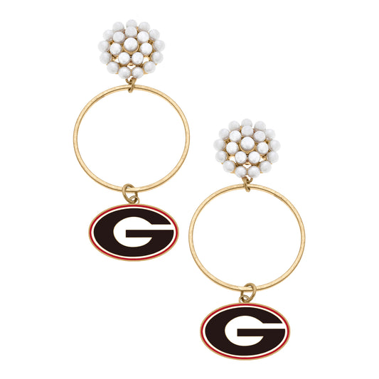 Women's CANVAS Style  Georgia Bulldogs Pearl Cluster Enamel Hoop Earrings