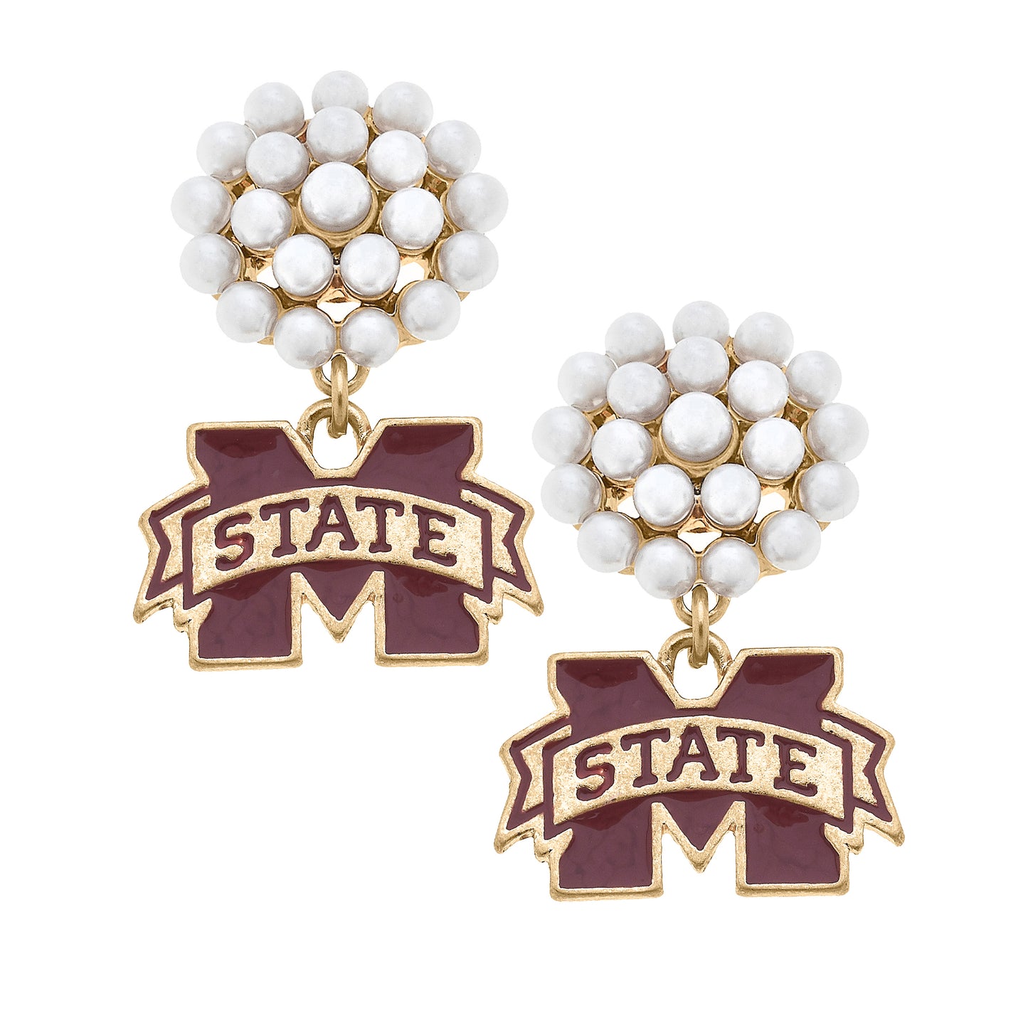 Women's Mississippi State Bulldogs Pearl Cluster Enamel Drop Earrings