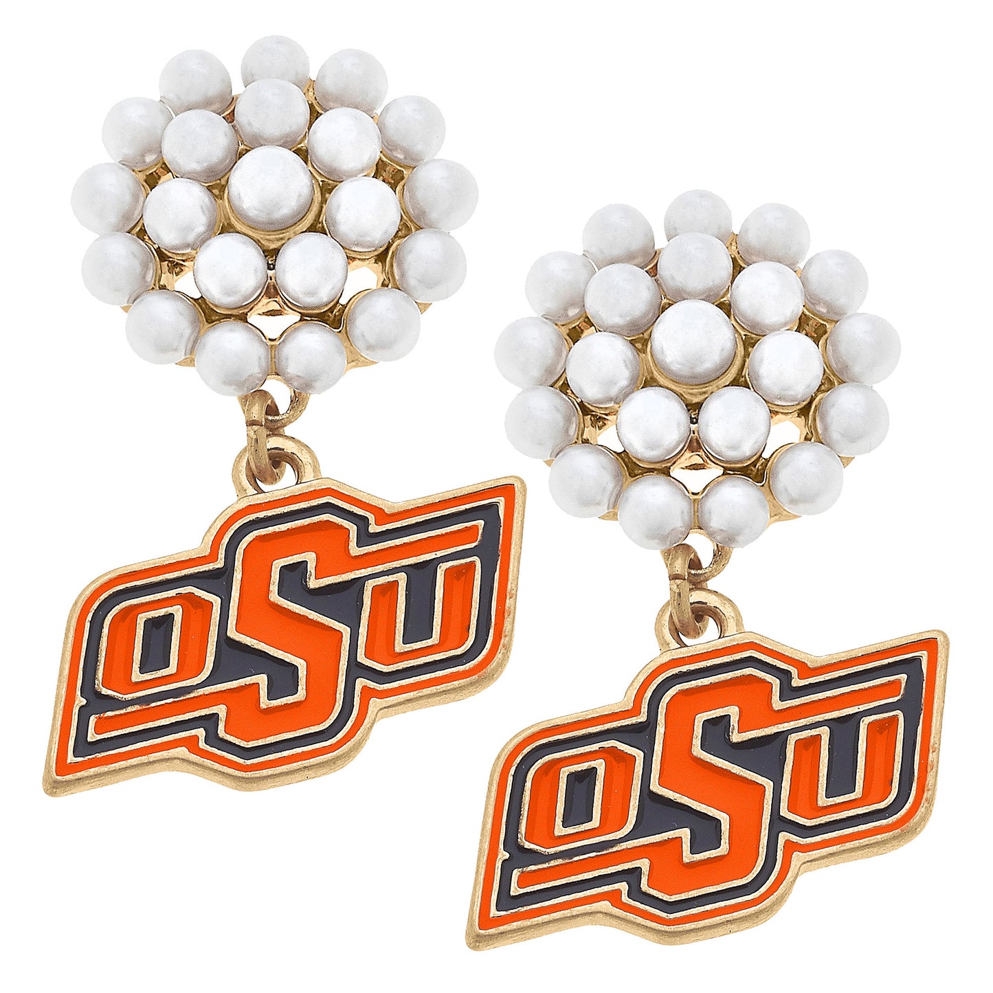 Women's Oklahoma State Cowboys Pearl Cluster Enamel Drop Earrings