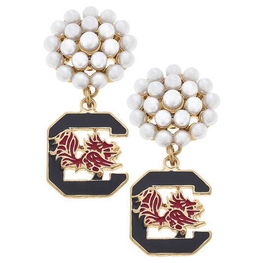 Women's South Carolina Gamecocks Pearl Cluster Enamel Drop Earrings