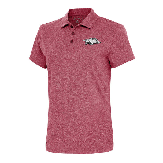 Women's Antigua Heather Cardinal Arkansas Razorbacks Motivated Polo