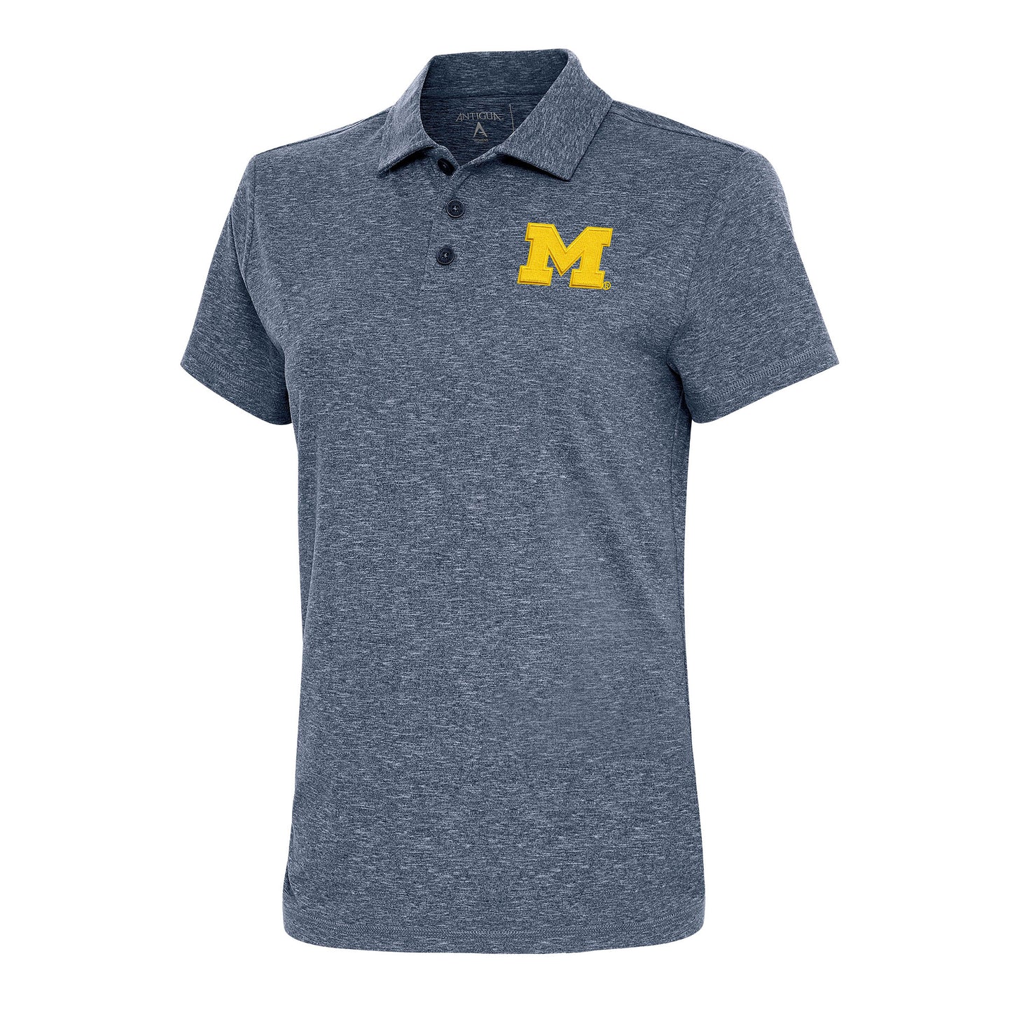 Women's Antigua  Heather Navy Michigan Wolverines Motivated Polo