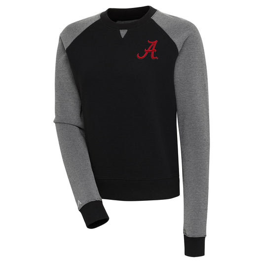 Women's Antigua  Black/White Alabama Crimson Tide Flier Bunker Tri-Blend Pullover Sweatshirt