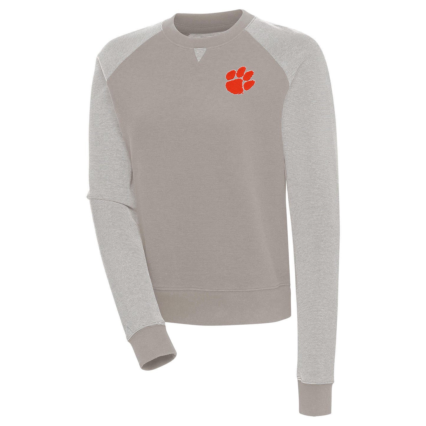 Women's Antigua  Oatmeal/White Clemson Tigers Flier Bunker Tri-Blend Pullover Sweatshirt