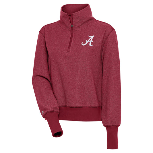 Women's Antigua Heather Crimson Alabama Crimson Tide Upgrade Half-Zip Pullover Top