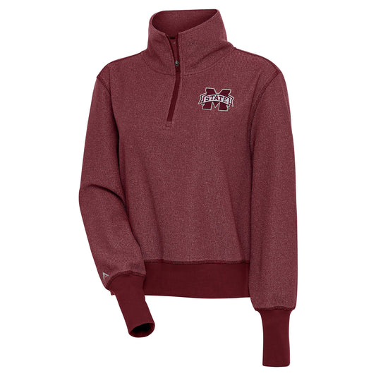 Women's Antigua  Heather Maroon Mississippi State Bulldogs Upgrade Half-Zip Pullover Top