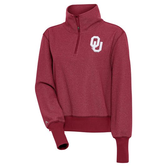Women's Antigua Heather Crimson Oklahoma Sooners Upgrade Half-Zip Pullover Top