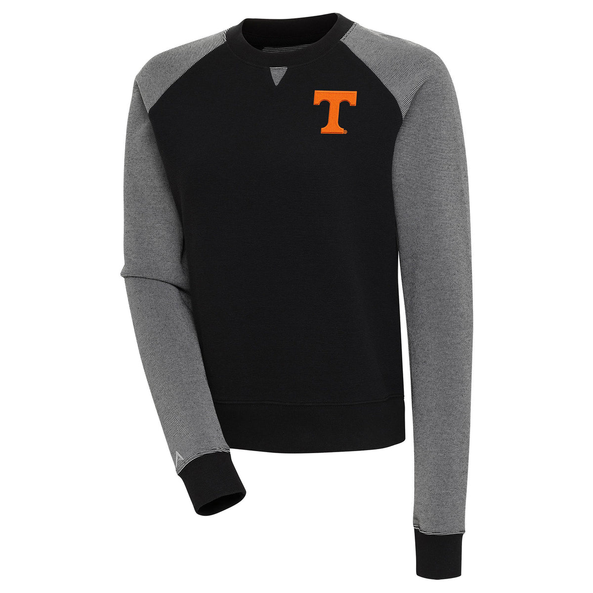 Women's Antigua  Black/White Tennessee Volunteers Flier Bunker Tri-Blend Pullover Sweatshirt