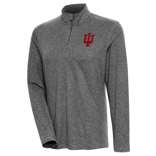 Women's Antigua  Heather Black Indiana Hoosiers Confront Quarter-Zip Pullover Top