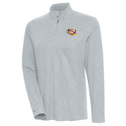 Women's Antigua  Heather Gray LSU Tigers Confront Quarter-Zip Pullover Top