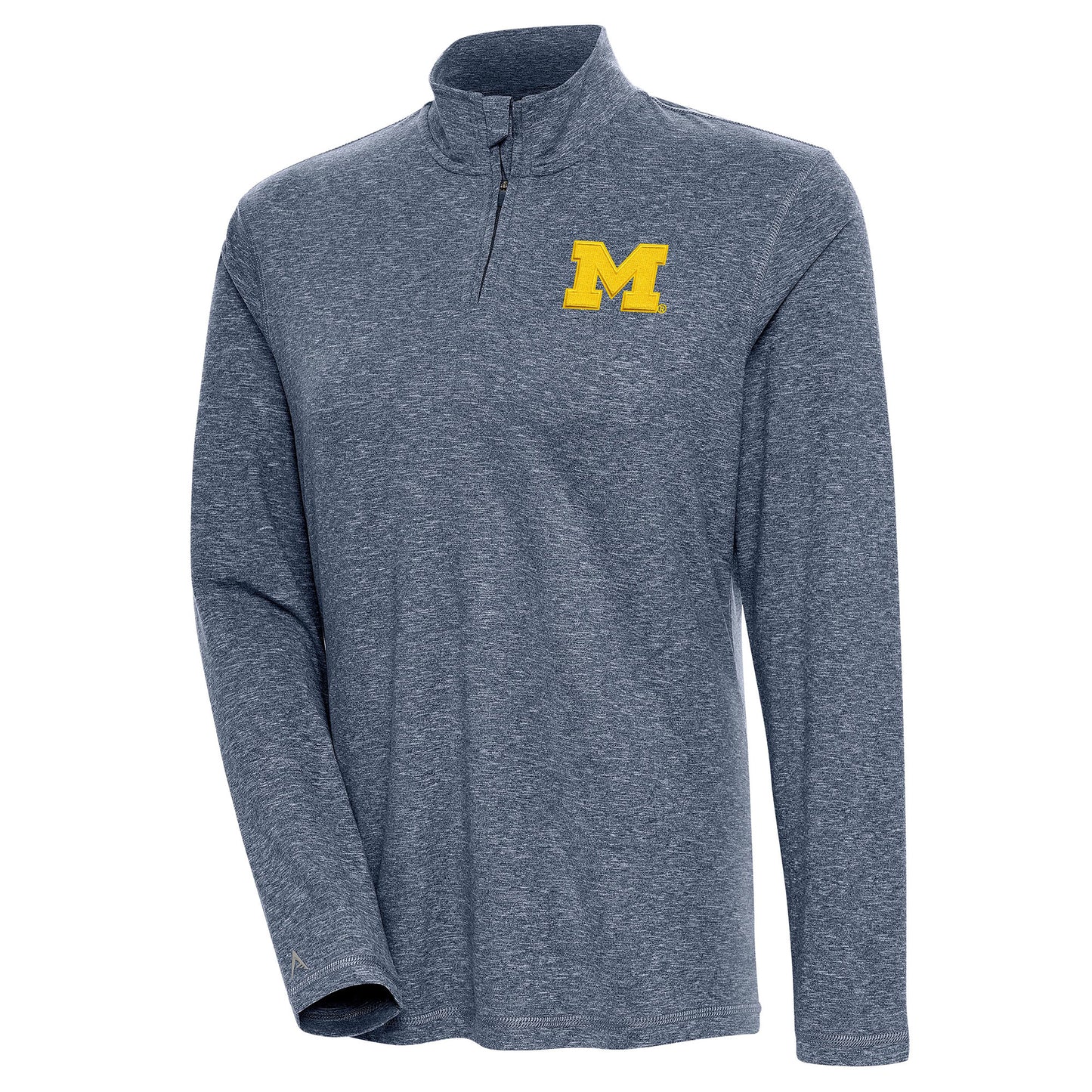 Women's Antigua  Heather Navy Michigan Wolverines Confront Quarter-Zip Pullover Top