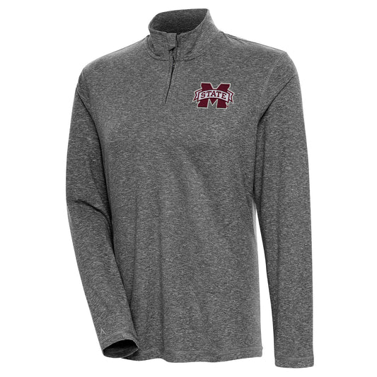 Women's Antigua  Heather Black Mississippi State Bulldogs Confront Quarter-Zip Pullover Top