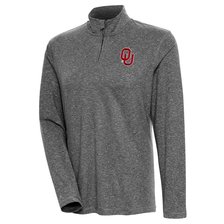 Women's Antigua  Heather Black Oklahoma Sooners Confront Quarter-Zip Pullover Top