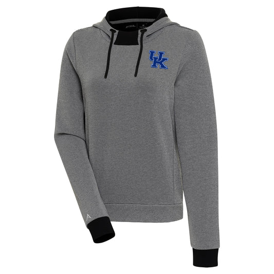 Women's Antigua  Black/White Kentucky Wildcats Axe Bunker Tri-Blend Pullover Hoodie