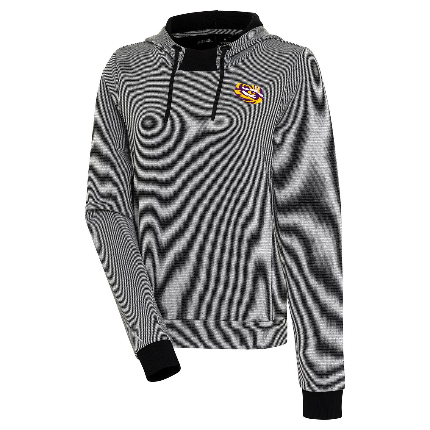 Women's Antigua  Black/White LSU Tigers Axe Bunker Tri-Blend Pullover Hoodie