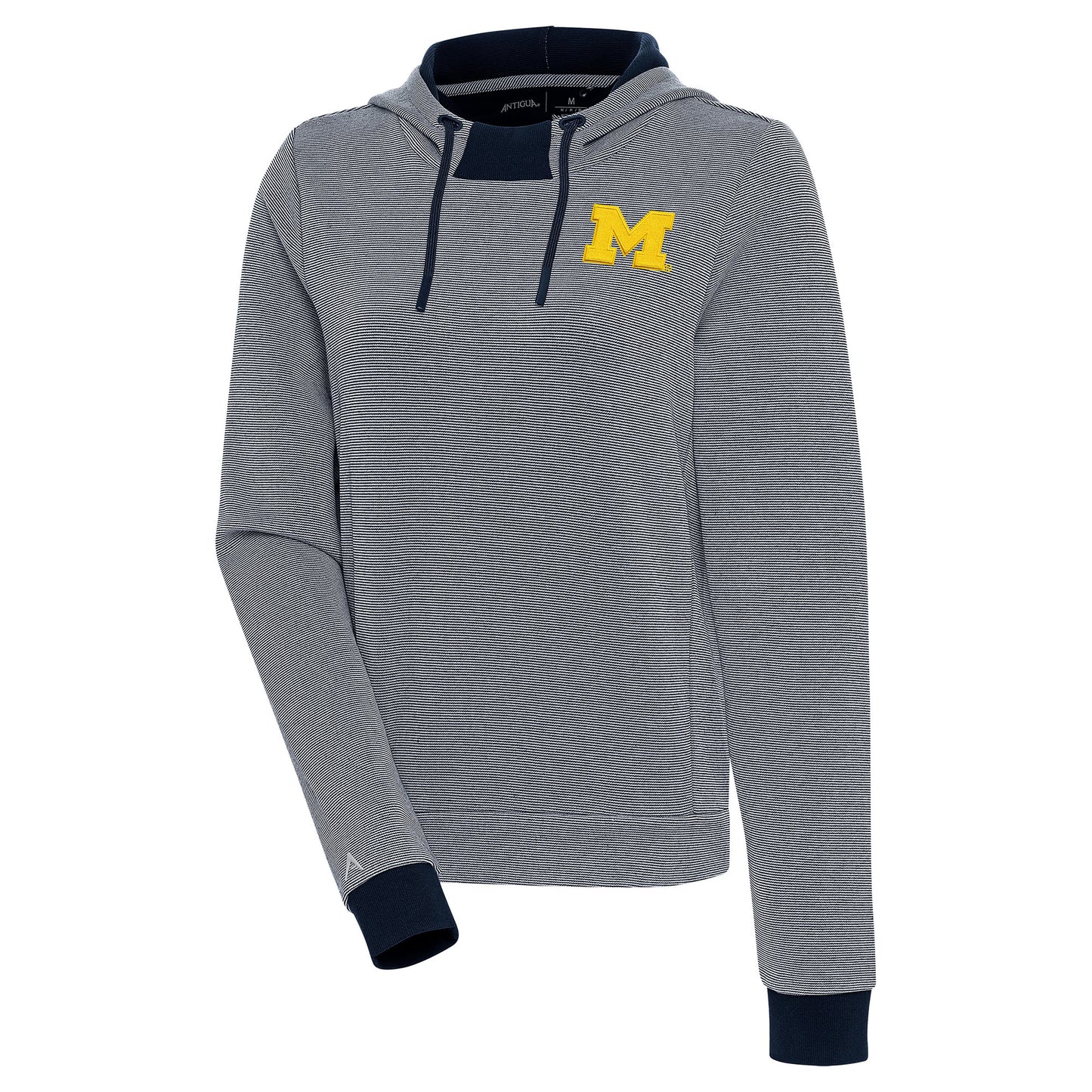 Women's Antigua  Navy/White Michigan Wolverines Axe Bunker Tri-Blend Pullover Hoodie