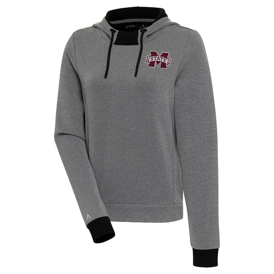 Women's Antigua  Black/White Mississippi State Bulldogs Axe Bunker Tri-Blend Pullover Hoodie