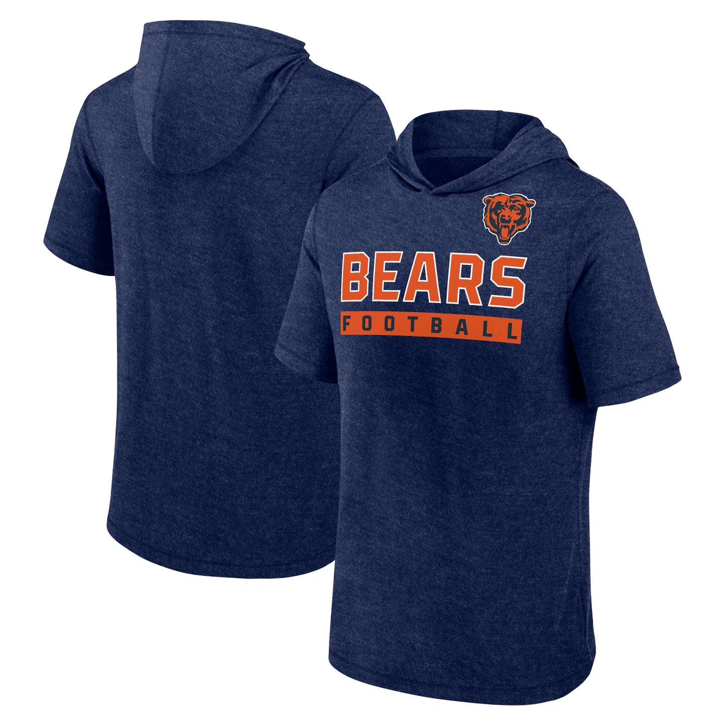 Men's Fanatics Heather Navy Chicago Bears Push Short Sleeve Pullover Hoodie